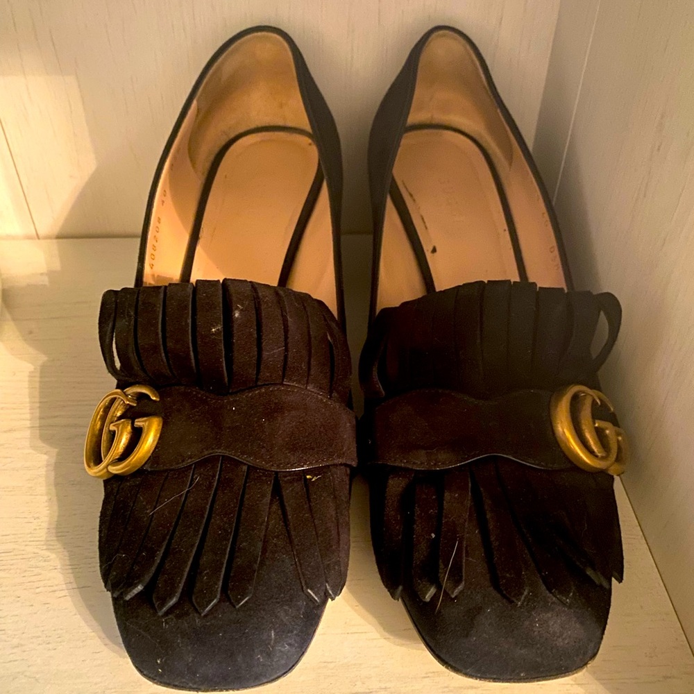 Gucci Marmont Fringe Black Suede Loafer - EUC - US 10
